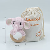 KawaiOnO Handmade Cotton Crochet Rattler: Pink Elephant