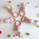 KawaiOnO Handmade Cotton Crochet Rattler: Cream Bunny