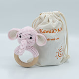 KawaiOnO Handmade Cotton Crochet Rattler: Pink Elephant