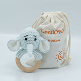 KawaiOnO Handmade Cotton Crochet Rattler: Blue Elephant