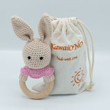 KawaiOnO Handmade Cotton Crochet Rattler: Cream Bunny