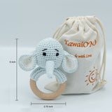 KawaiOnO Handmade Cotton Crochet Rattler: Blue Elephant